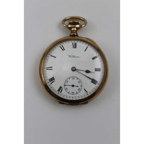 85 - A 9ct gold American Waltham Royal pocket watch, with 17 jewel movement, white enamel dial with Roman... 