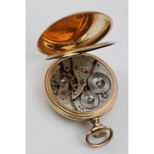 85 - A 9ct gold American Waltham Royal pocket watch, with 17 jewel movement, white enamel dial with Roman... 