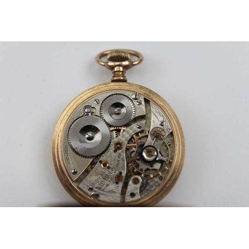 85 - A 9ct gold American Waltham Royal pocket watch, with 17 jewel movement, white enamel dial with Roman... 