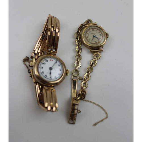 91 - Four 9ct gold cased ladies wristwatches, one with fancy 9ct gold strap