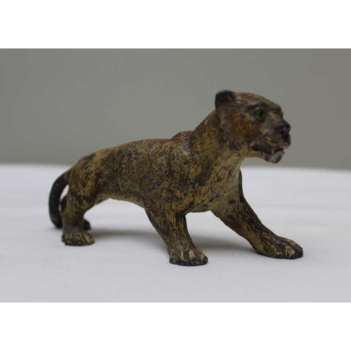 138 - A 19th century cast & painted spelter lion and lioness, he stands 8cm high