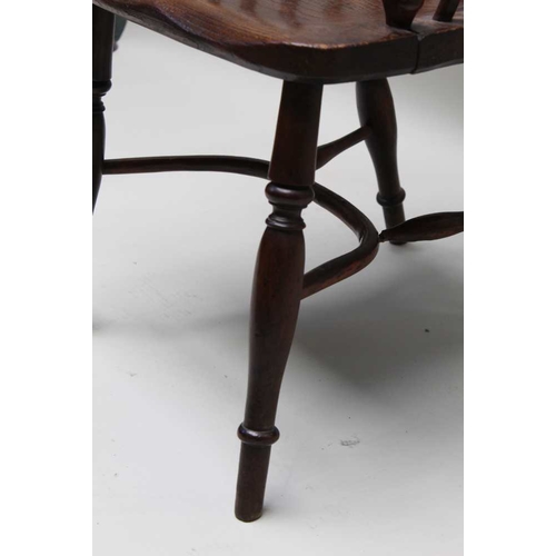 373 - A 19th century provincial open armchair, yew & elm, low hoop back with pierced splat, turned support... 