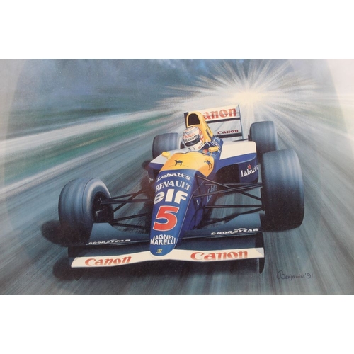 312 - A signed limited edition print of Nigel Mansell Renult 5 limited 259-350. Arthur Benjamins signature... 