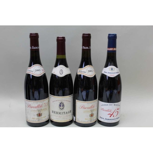 57 - 1999 Hermitage, 1 bottle 

2009 Cotes du Rhone Parallel 45, Paul Jaboulet Aine, 1 bottle 

2003 Cote... 