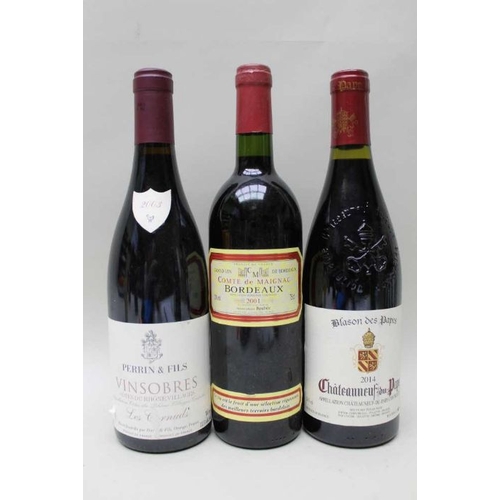 69 - Vinsobres, Cotes du Rhone Villages 2003, 1 bottle
 Comte de Maignac Bordeaux 2001, 1 bottle
 Blason ... 