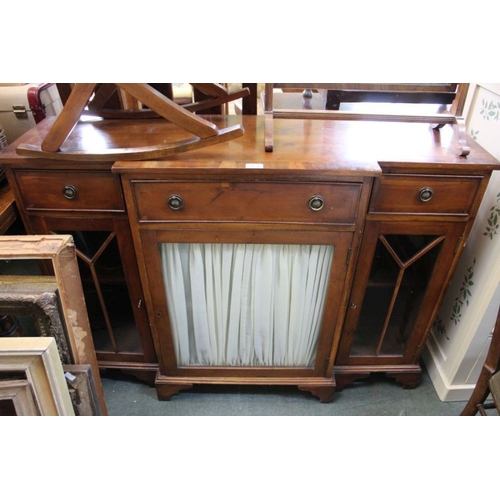 116 - A reproduction Yew wood veneer break front sideboard