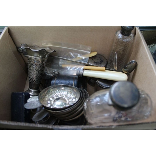 12 - A box containing a selection of domestic metal wares, to include many hallmarked silver examples