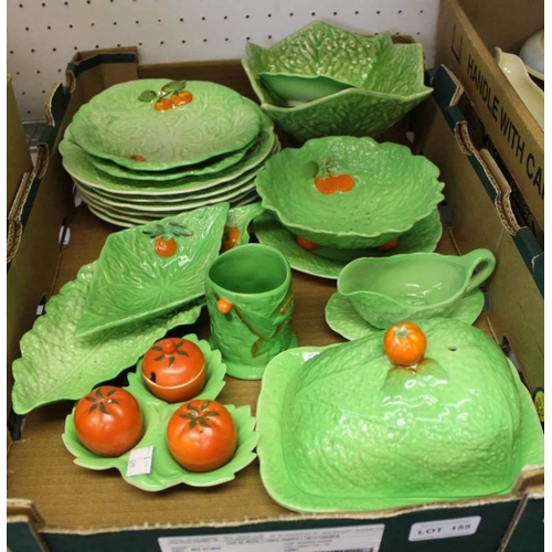 155 - A large collection of leaf moulded table ceramics to include, condiment set with individual tomato i... 