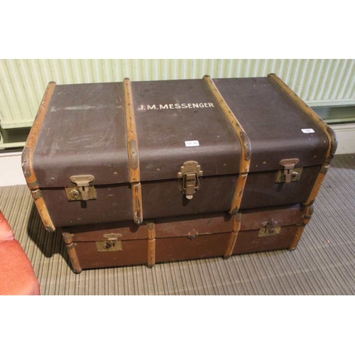 163 - Two beech bound steamer trunks