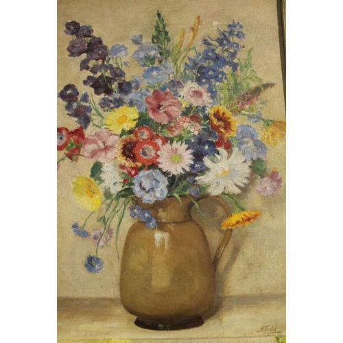 171 - H. Todd, 20th century oil on canvas still life of a jug of flowers, dimensions are 45cm x 35cm exclu... 