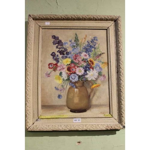 171 - H. Todd, 20th century oil on canvas still life of a jug of flowers, dimensions are 45cm x 35cm exclu... 