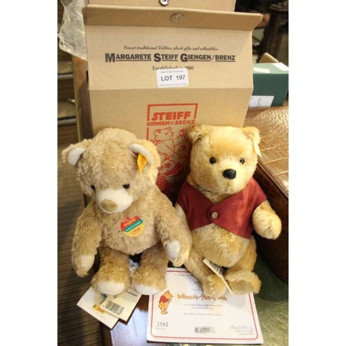 197 - Steiff Winnie the Pooh Bear, with certificate together with one other small bear