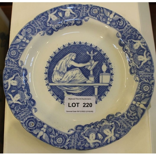 220 - Ferry Bridge blue & white plate, classical decoration, Estruscal design