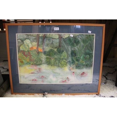 28 - A framed painting of a River Bank on silk