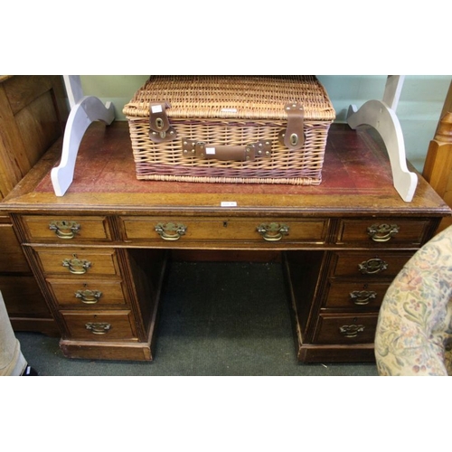 40 - A late 19th century mahogany twin pedestal desk with skiver insert top, three inline drawers support... 