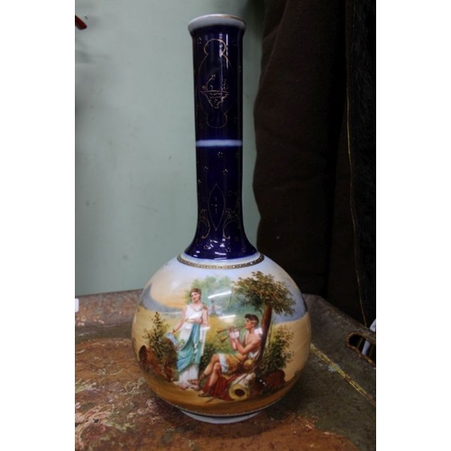 402 - A collection of domestic pottery & glassware, to include a possibly Vienna bottle vase, together wit... 