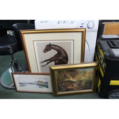 87 - 'Ford at Dunster' oil painting limited edition print of a horse, proof print & one other print 'Well... 