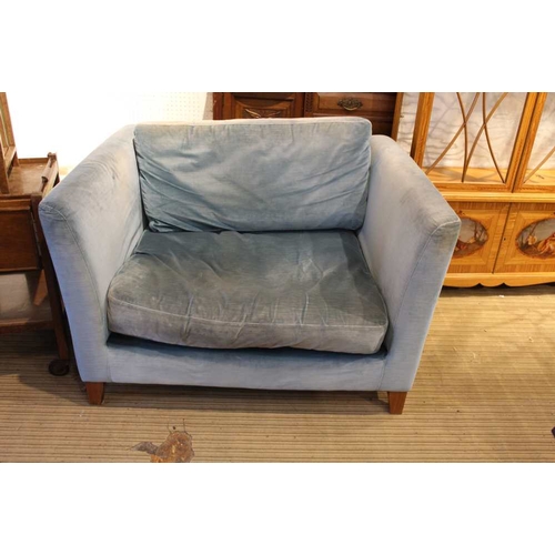 410 - A John Lewis turquoise upholstered love seat / cuddle chair