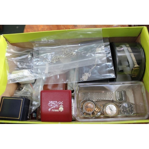 12 - A Box of watches costume jewellery and Badges