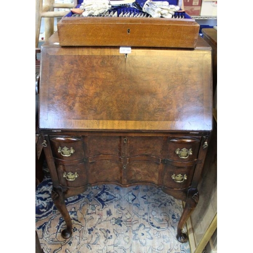 189 - An early 20th century bureau with fitted interior, burr walnut front