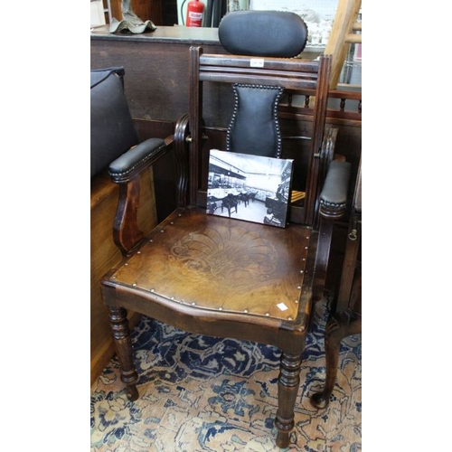 190 - Edwardian barbers chair, reclining back and adjustable head rest.