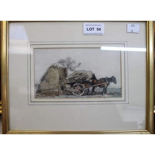 54 - A Fred Lawson, watercolour painting of a horse and cart