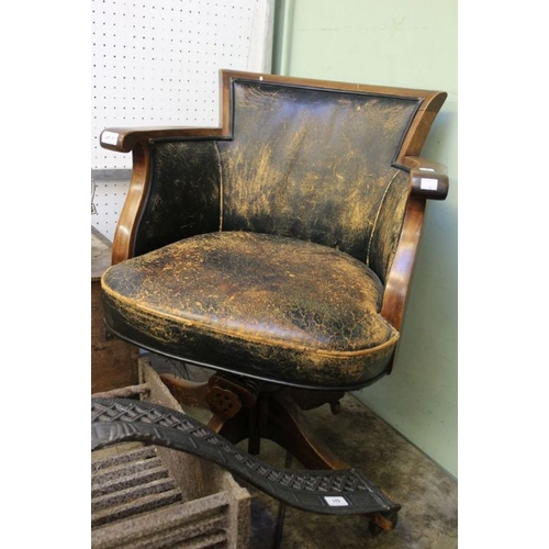 71 - Early 20th century mahogany office swivel chair on adjustable base by Hillcrest.