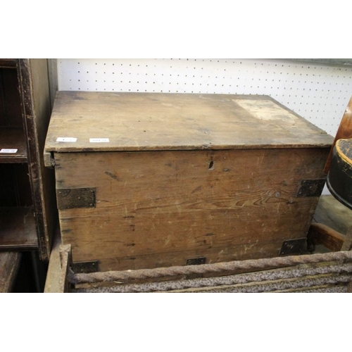 72 - Small pine lift lid box, together with small birdcage.