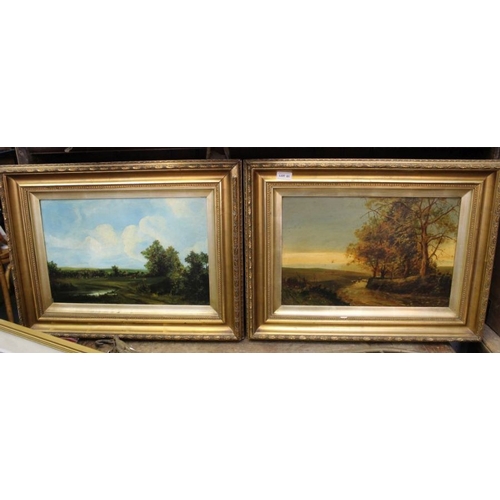 81 - Two oil on boards landscape scenes in gilt frames.