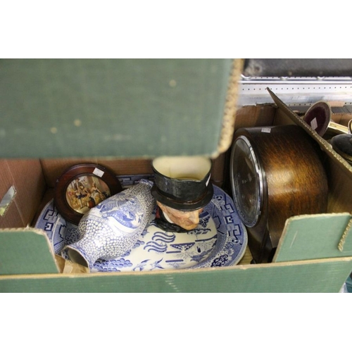 86 - A 1930s mantel clock and a selection of ceramics, includes a blue & white meat dish