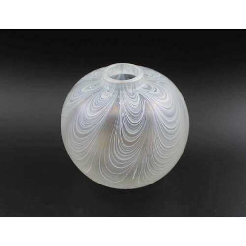 102 - A 20th century opalescent globular glass posy vase, in Lalique style, signed 