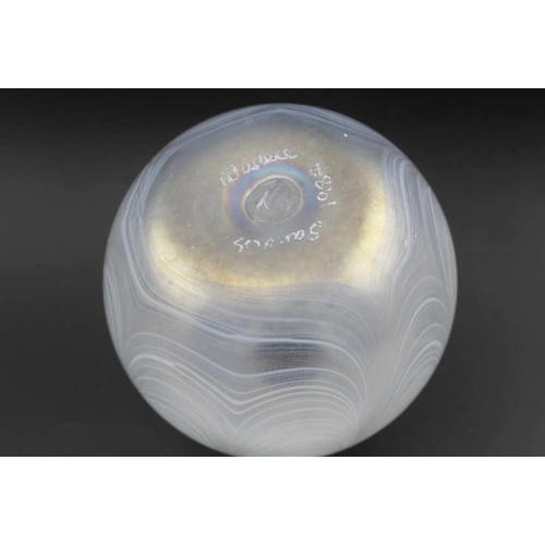 102 - A 20th century opalescent globular glass posy vase, in Lalique style, signed 