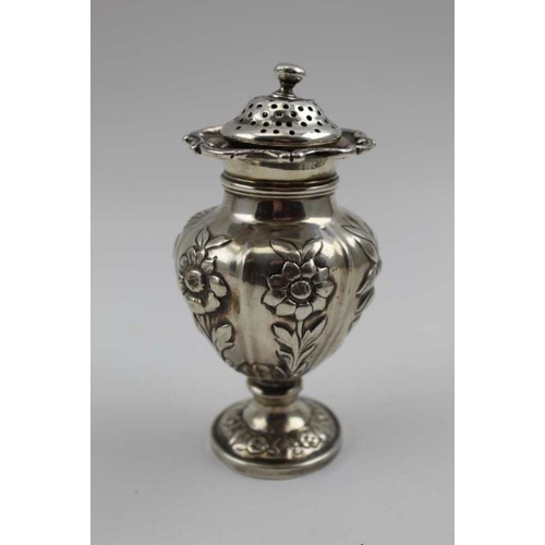 11 - William Bennett, A William IV silver sifting pot, vase form, embossed with panels of flowers on circ... 