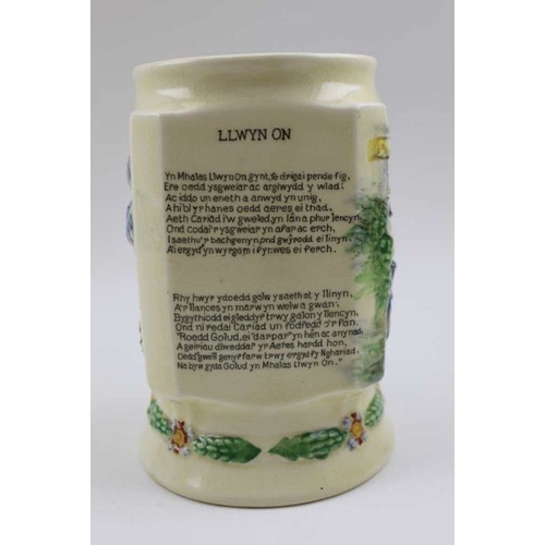 111 - A Crown Devon pottery musical tankard, hand painted decoration, with Welsh ladies, Prince of Wales c... 