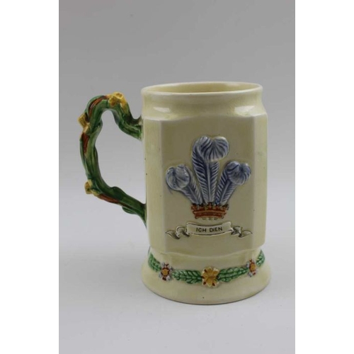 111 - A Crown Devon pottery musical tankard, hand painted decoration, with Welsh ladies, Prince of Wales c... 