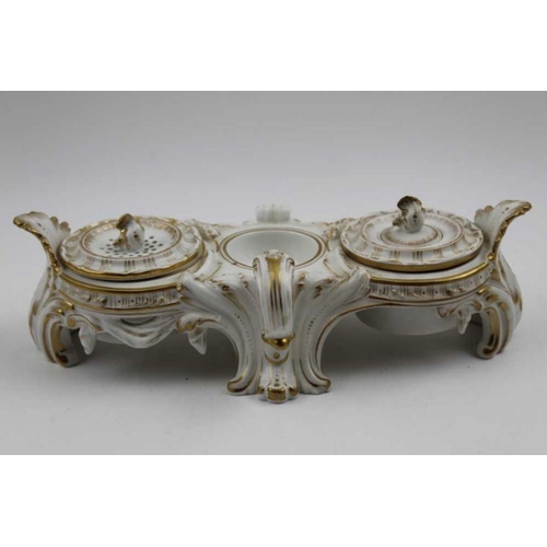 115 - A 19th century Royal Porcelain Factory, Berlin (KPM) porcelain standish, moulded acanthus leaf desig... 