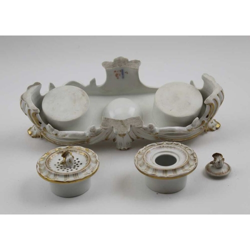 115 - A 19th century Royal Porcelain Factory, Berlin (KPM) porcelain standish, moulded acanthus leaf desig... 