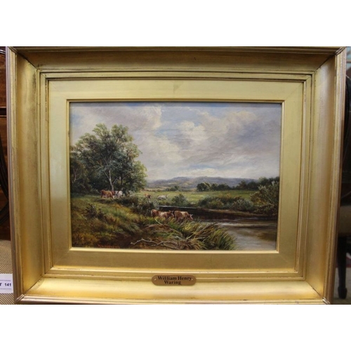 141 - William Henry Waring (ex.1886-1928) - Cattle in a River landscape, oil on canvas, signed (25cm x 35c... 