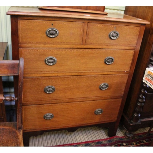 161 - An Edwardian mahogany five drawer chest with satin wood inlay and original ring drop handles. 107 x ... 