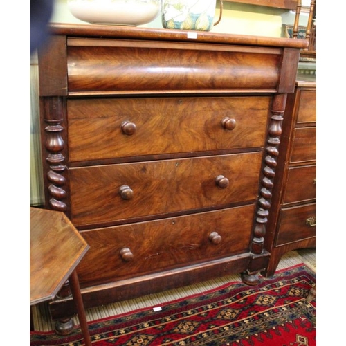 163 - A possibly Scottish 19th century mahogany four drawer chest of drawers with barley twist column side... 