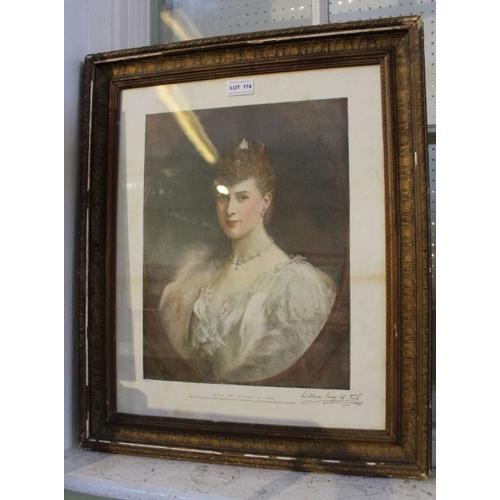 174 - Framed portrait of Queen Mary, the Duchess of York, 1867-1953, signed to mount