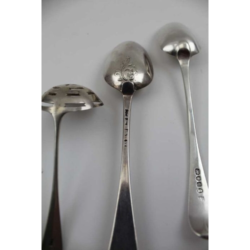 19 - Peter and Ann Bateman, a silver table / soup spoon, London 1794, together with an 18th century silve... 