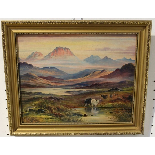 194 - Oil on board study of Highland Cattle baring name Willis Pryce, in gilt frame.