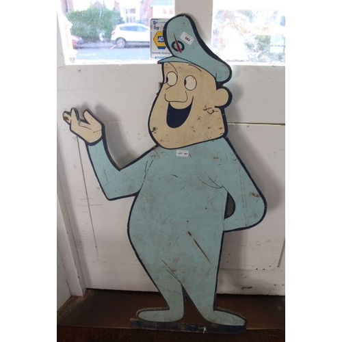 302 - A double sided cut out painted advertising figure 120 cm high.