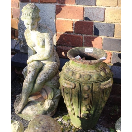 314 - Cast concrete female and knobbly vase.