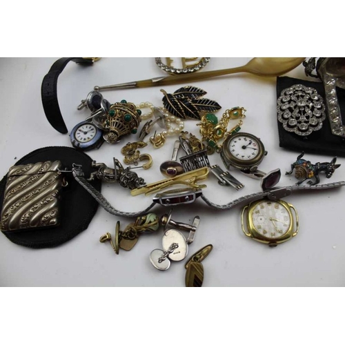 47 - A Victorian design silver bangle, a quantity of costume jewellery and watches, a silver case contain... 