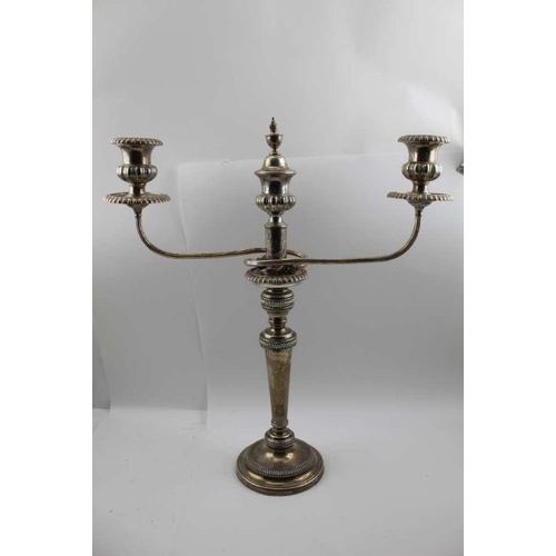 49 - A pair of silver plated table candelabra, removable fitted twin branch mounts, Georgian design, 53cm... 