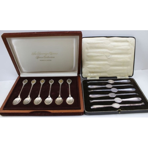 52 - A cased set of silver Royal commemorative spoons, a cased silver child's pusher & spoon, silver weig... 