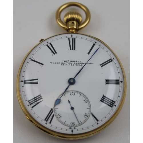 62 - An 18ct gold cased gentleman's pocket watch, the white enamel dial with Roman numerals, and secondar... 