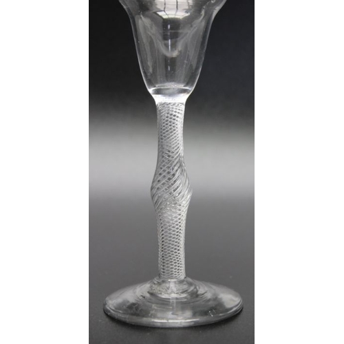 83 - An 18th century pan top air twist glass circa 1760, 14cm high